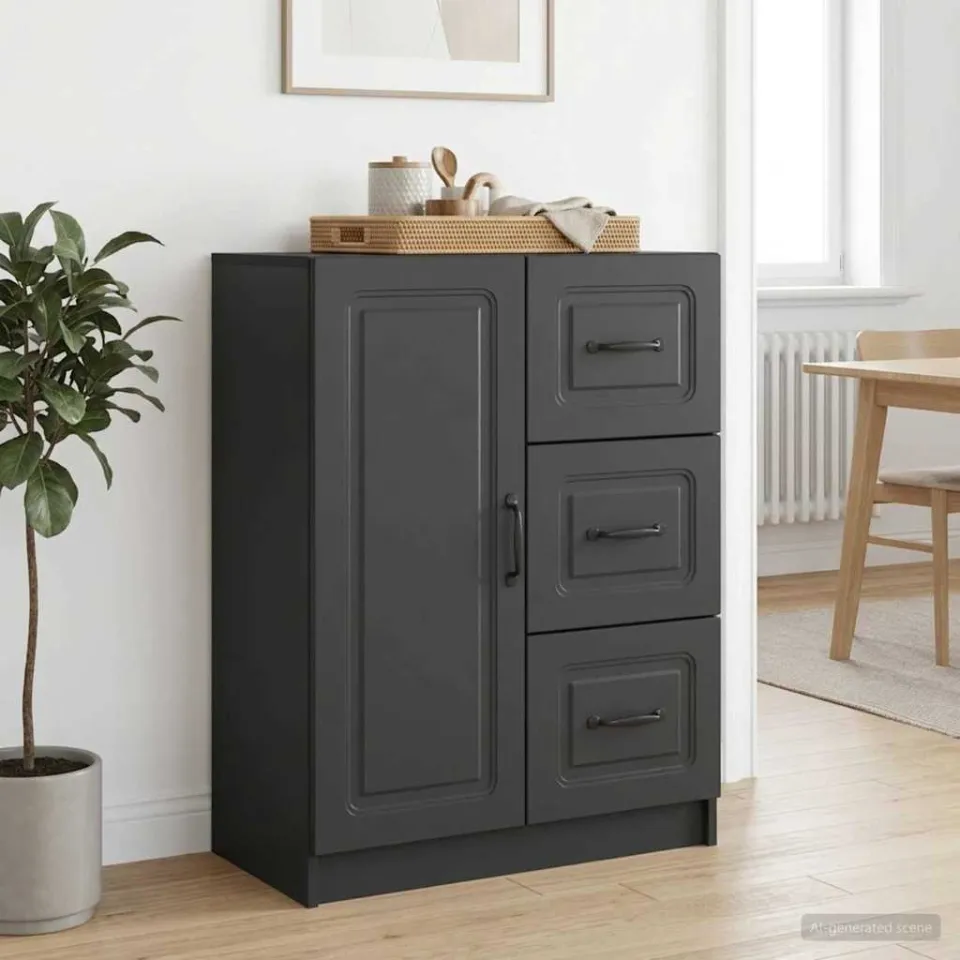 vidaXL Dressoir met lade Zwart 66 x 34,5 x 87 cm Bewerkt hout, foto 3