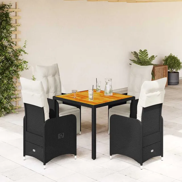 vidaXL 5-delige Bistroset met kussens poly rattan zwart, foto 2