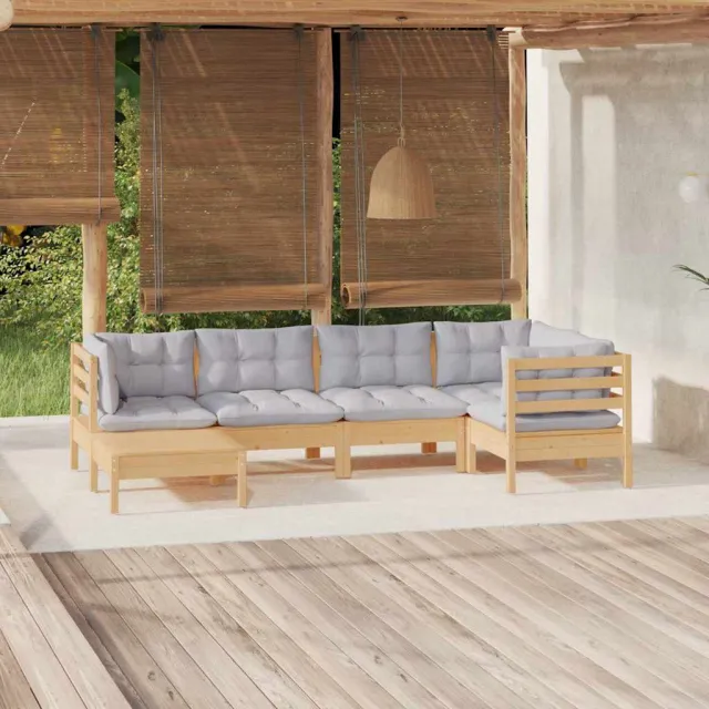 vidaXL 6-delige Loungeset met grijze kussens massief grenenhout grijs, foto 2