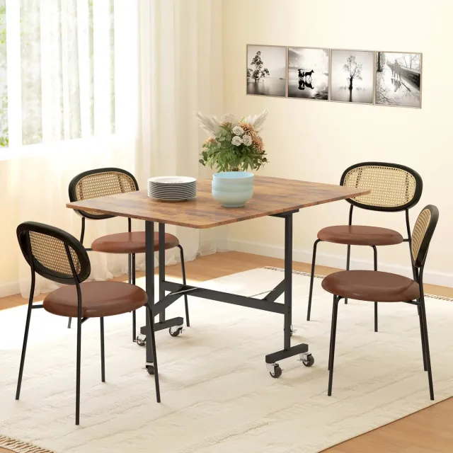 Pugsdrly Opvouwbare eettafel, geschikt voor maximaal 6 personen, met 6 wieltjes en remmen, voor kleine ruimtes, bruin Rustiek bruin