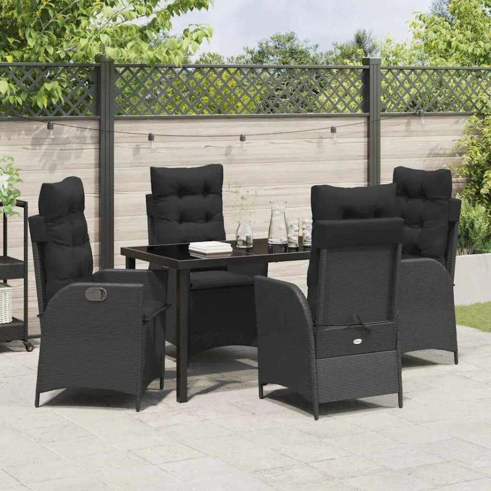 vidaXL Tuin eettafelset 5 st Zwart poly rattan, foto 3