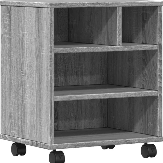 vidaXL Printerkastje - met - wielen - 41x32x48 - cm - grijs - sonoma - eikenkleur grijs sonoma eiken