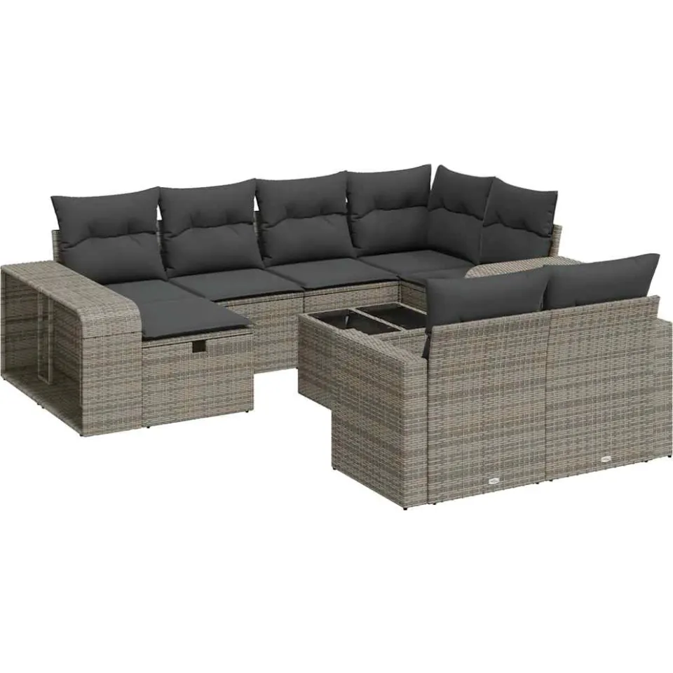 vidaXL 11-delige Loungeset met kussens poly rattan grijs, foto 3