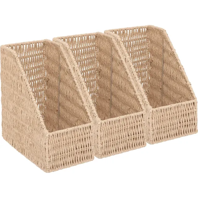 5Five® 5Five Lectuurbak/documenten opbergbak - 3x - naturel koord - metaal/touw - L15 x B26 x H27 cm - Kantoorbenodigdheden - Bureau-accessoires