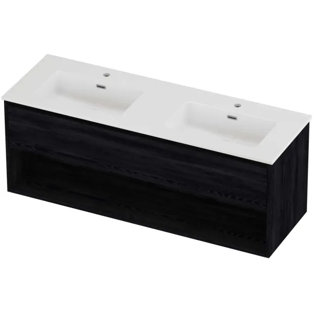 Proline Tribute Badmeubelset Porselein Elegant Schap 140x46x54 cm Glans Wit Black Oak Eiken