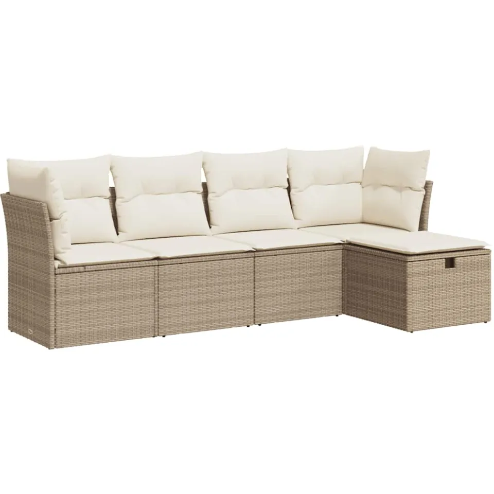 vidaXL 5-delige Loungeset met kussens poly rattan beige, foto 3