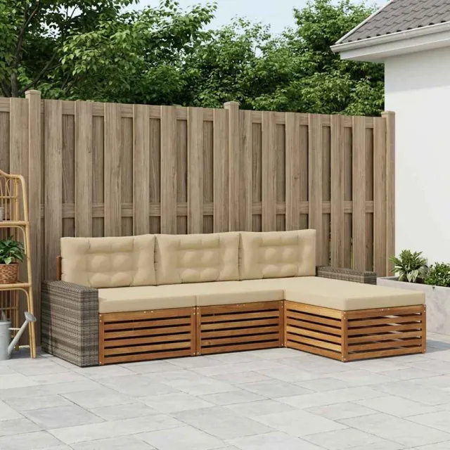 vidaXL Buiten bankenset 4 st 4-zits Natuurlijk en Beige