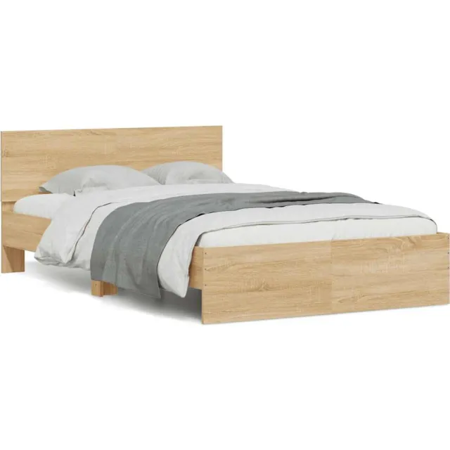 vidaXL Bedframe met hoofdeinde en LED sonoma eikenkleurig 140x200 cm Bruin