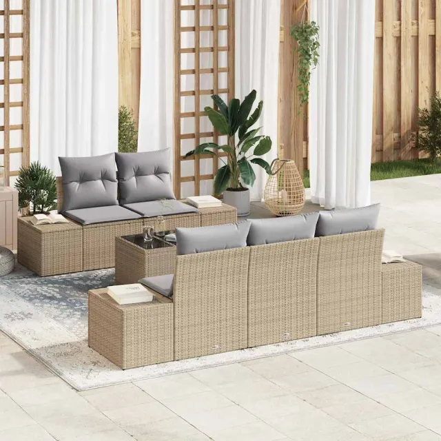 vidaXL Tuin Sofa Set 6 st Beige en Grijs poly rattan, foto 2