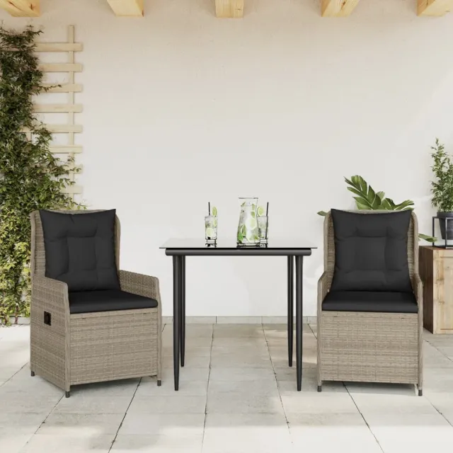vidaXL 3-delige Tuinset met kussens poly rattan lichtgrijs grijs, foto 2