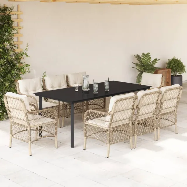 vidaXL 9-delige Tuinset met kussens poly rattan beige, foto 2