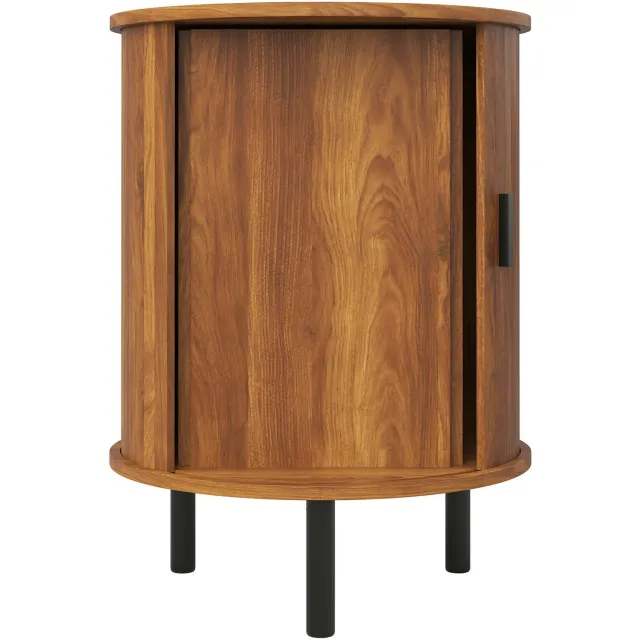 SONNENH Ronde bijzettafel met schuifdeur en legplank - Walnootlook - Diameter 48 cm Walnootlook en zwart