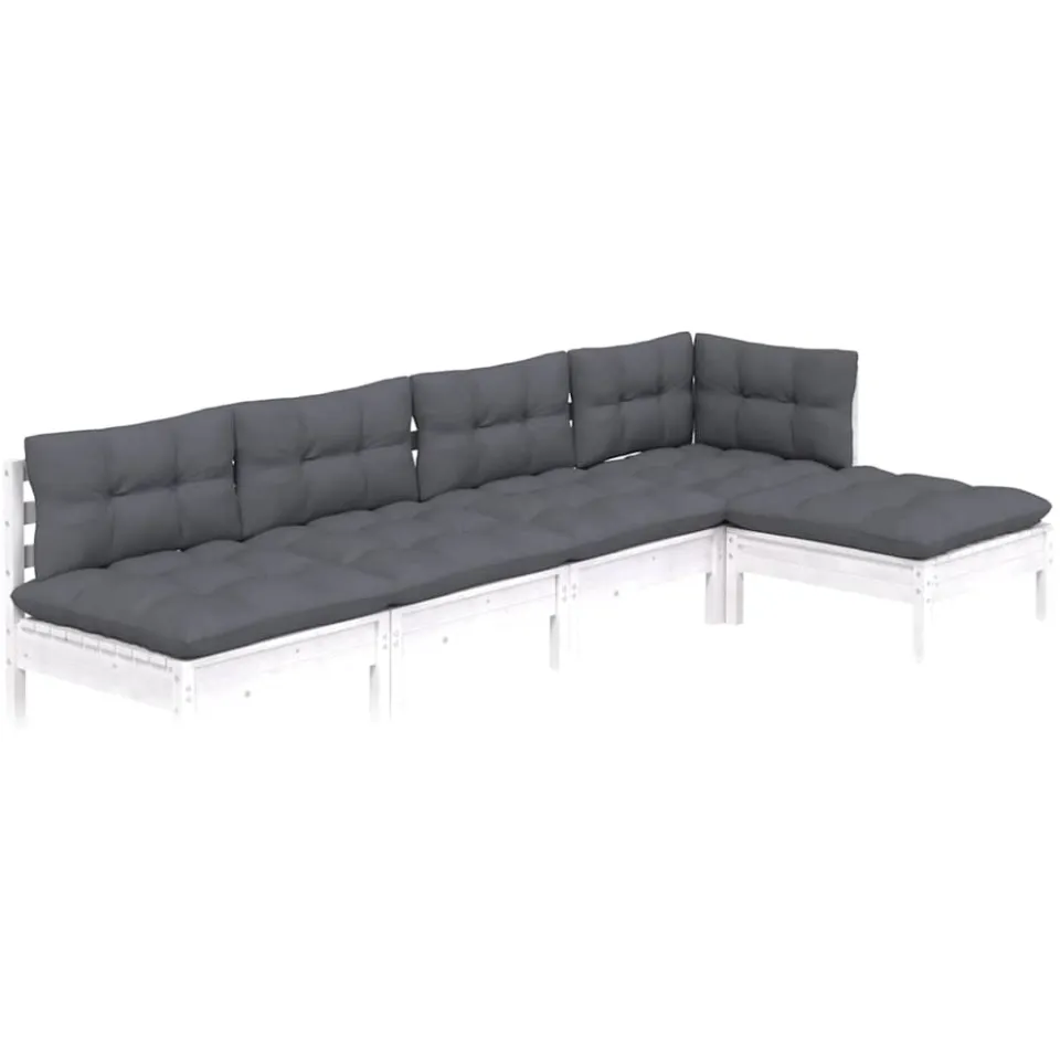 vidaXL 5-delige Loungeset met kussens grenenhout wit