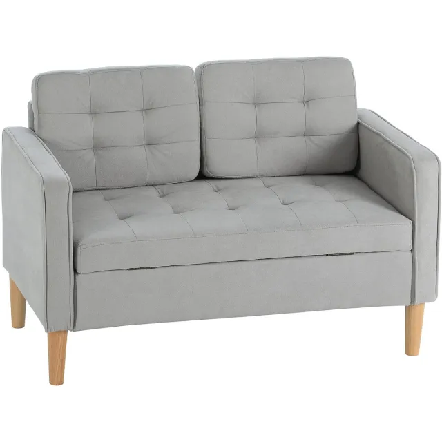 Homcom 2-zitsbank met fluwelen bekleding - Loveseat, sofa met opbergruimte - Lichtgrijs Hellgrau