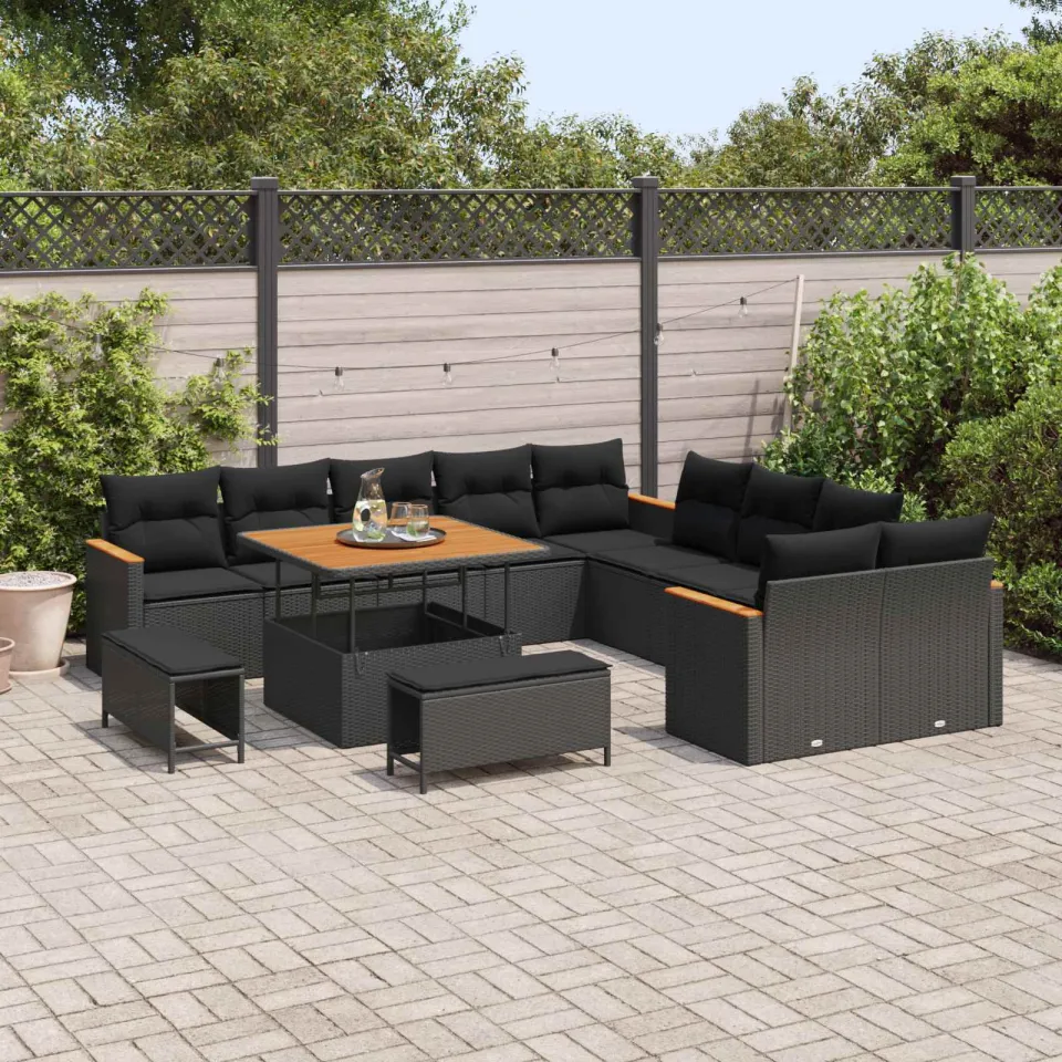 vidaXL Tuinbankenset 13 st Zwart poly rattan, foto 3
