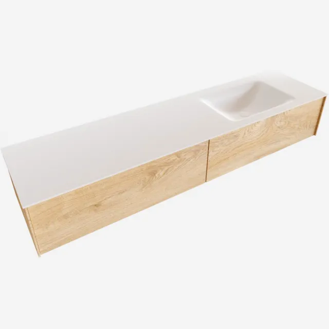 Boss & Wessing Badkamermeubel BWS Madrid Washed Oak 180x45x30 cm Mat Witte Solid Surface Wastafel Rechts (2 lades, 1 kraangat)