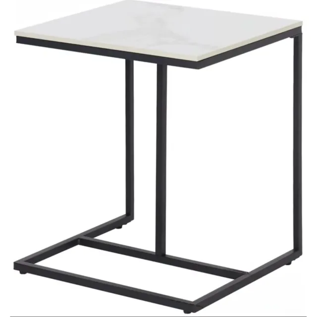 In And Outdoormatch Moderne C-Vormige Bijzettafel - Gesinterd Stenen Blad - Metalen Frame - Compact & Stijlvol Voor Woonkamer & Slaapkamer Meerkleurig
