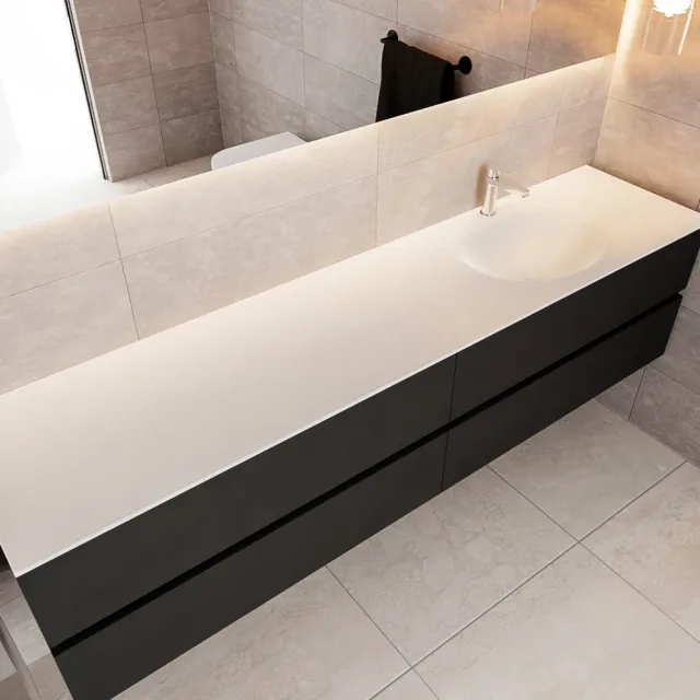 Boss & Wessing Badkamermeubel Solid Surface BWS Stockholm 200x45 cm Mat Zwart Urban Rechts (1 kraangat, 4 lades)