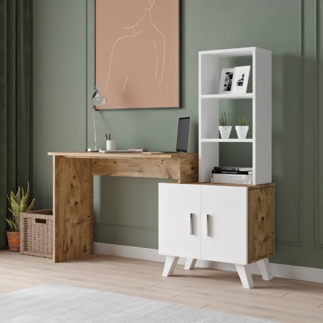 Rich Interiors® Computertafel - Bureau - Werktafel - Wit - Met planken - Vintage - Laptoptafel