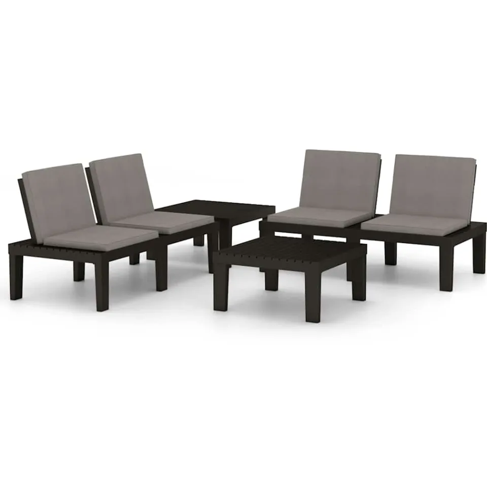 vidaXL 4-delige Loungeset met kussens kunststof grijs