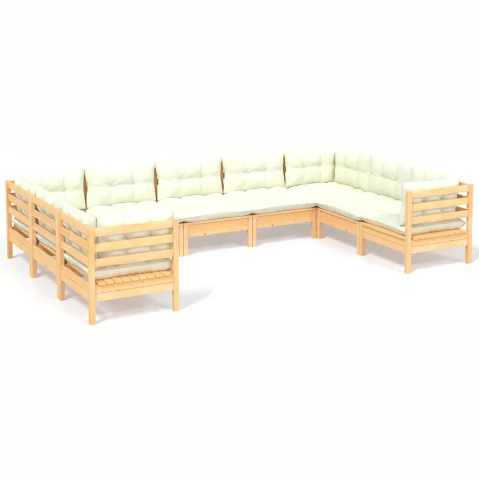 vidaXL 9-delige Loungeset met crèmekleurige kussens grenenhout, foto 3