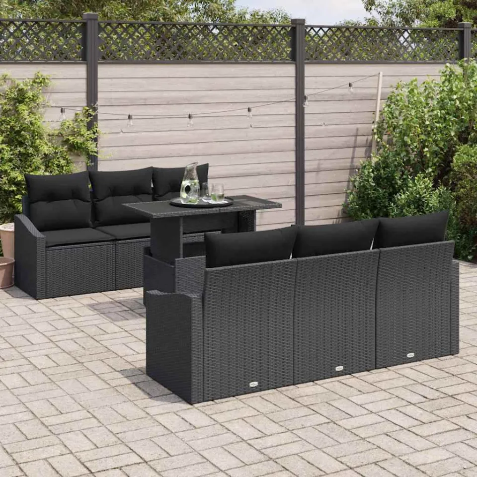 vidaXL Tuin Sofa Set 7 st Zwart poly rattan, foto 3