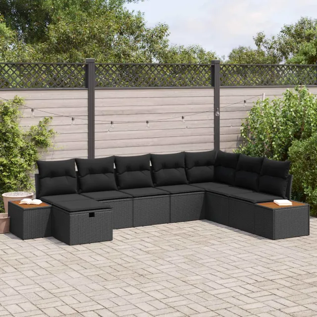 vidaXL Tuin Sofa Set met kussen met opslag Zwart poly rattan, foto 2