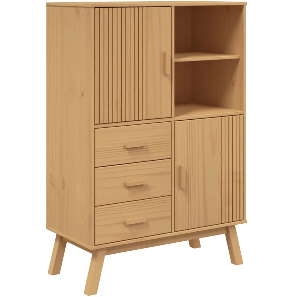 vidaXL Hoge kast OLDEN 85x43x125 cm massief grenenhout bruin