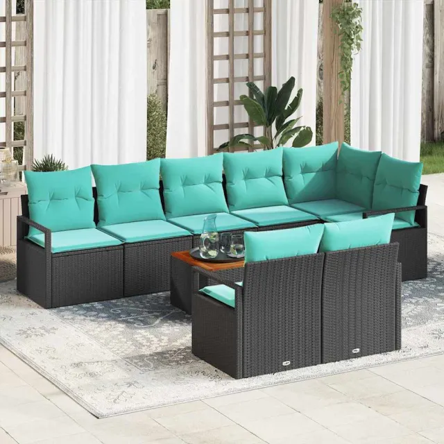vidaXL Tuinbankenset 9 st Zwart poly rattan, foto 2