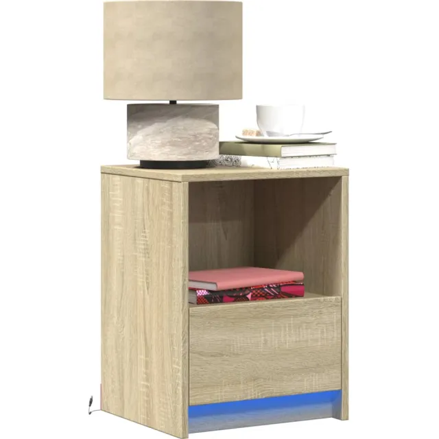 vidaXL Nachtkastjes met LED-verlichting 2 st bewerkt hout sonoma eiken Bruin
