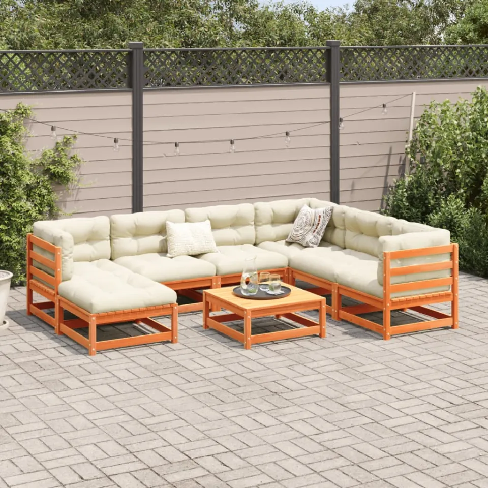 vidaXL 8-delige Loungeset met kussens massief grenenhout wasbruin bruin, foto 2