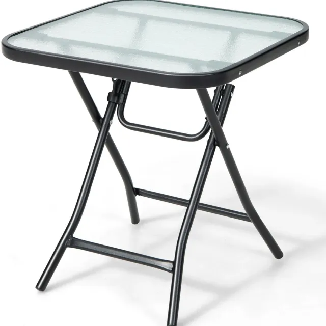ArtiZo Glazen bijzettafel - salontafel- plantentafel - vierkant - opvouwbaar- stabiel - 46.5 x 46.5 x 42 cm zwart