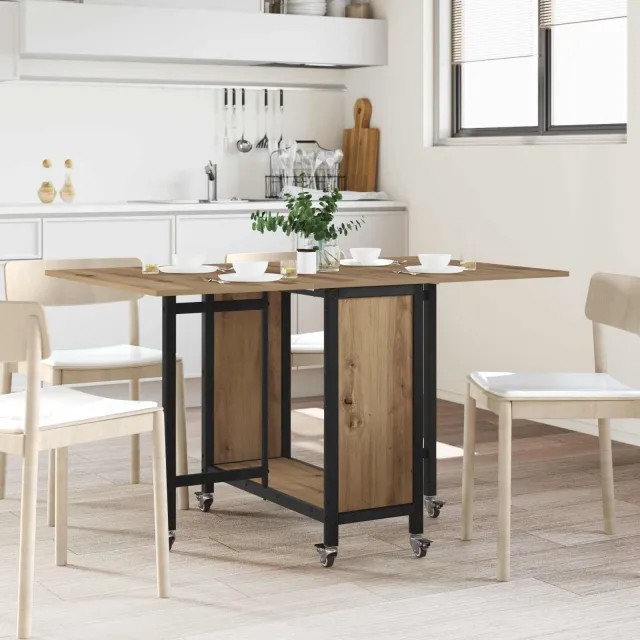 vidaXL Opvouwbare eettafel met wielen 130 x 80 x 76,5 cm staal PB Bruin