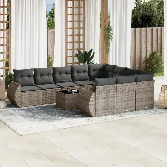 vidaXL 11-delige Loungeset met kussens poly rattan grijs, foto 2