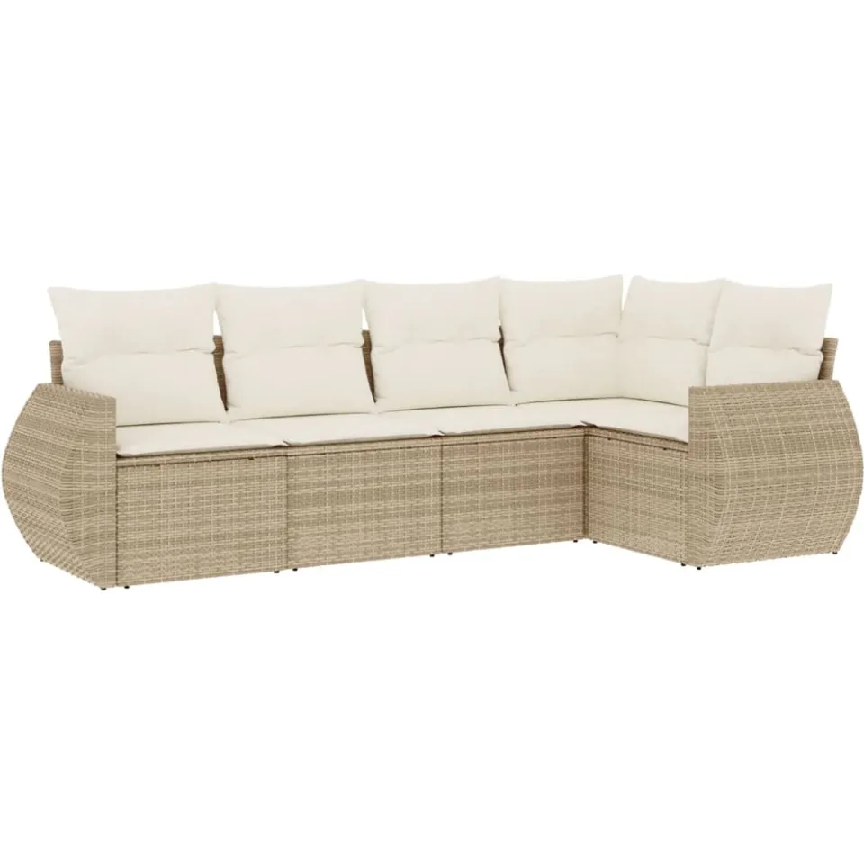 vidaXL 5-delige Loungeset met kussens poly rattan beige, foto 3