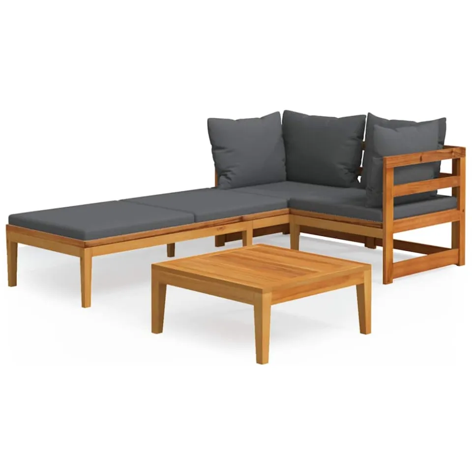 vidaXL 3-delige Loungeset met donkergrijze kussens acaciahout Grijs