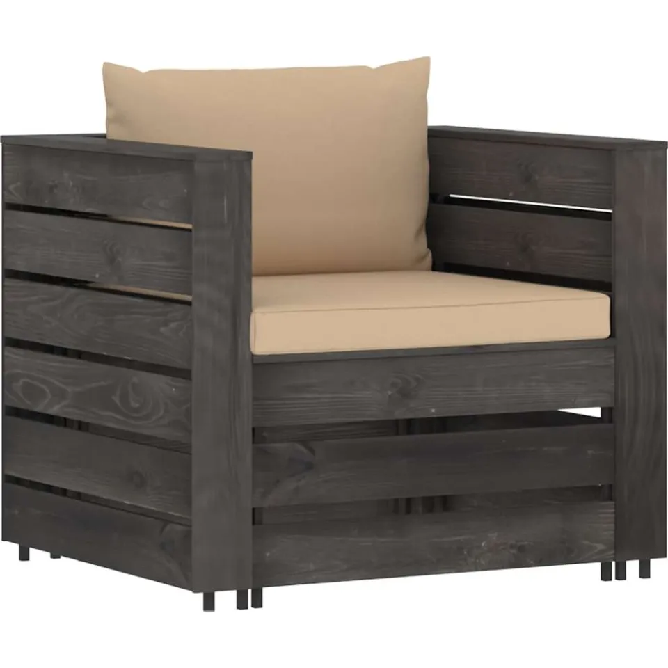 vidaXL 2-delige Loungeset met kussens grijs geïmpregneerd hout