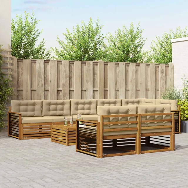 vidaXL Buiten bankenset 9 st 8-zits Natuurlijk en Beige