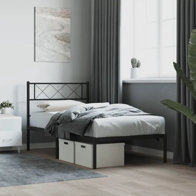 vidaXL Bedframe met hoofdbord metaal zwart 75x190 cm