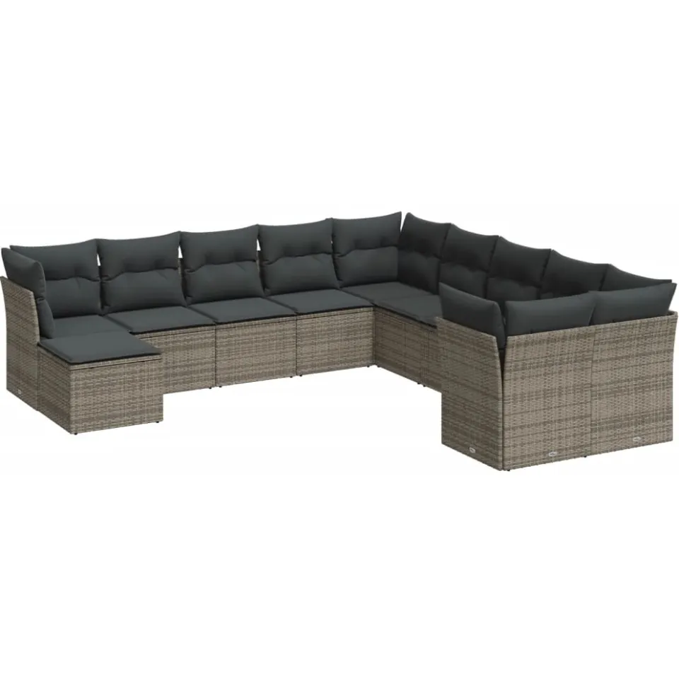 vidaXL 11-delige Loungeset met kussens poly rattan grijs, foto 3