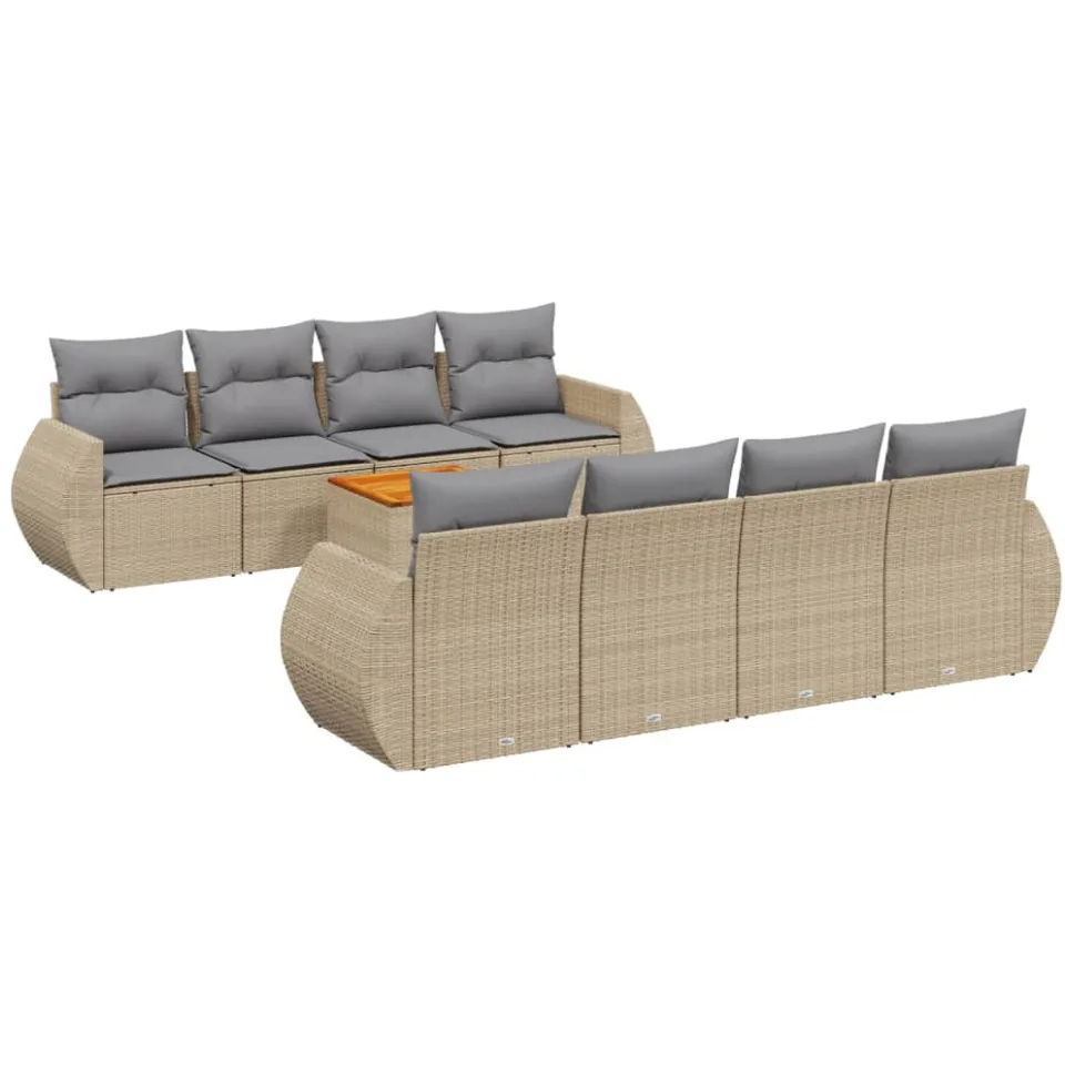 vidaXL 9-delige Loungeset met kussens poly rattan beige, foto 3