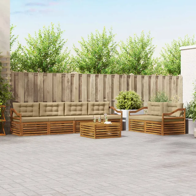 vidaXL Buiten bankenset 7 st 6-zits Natuurlijk en Beige