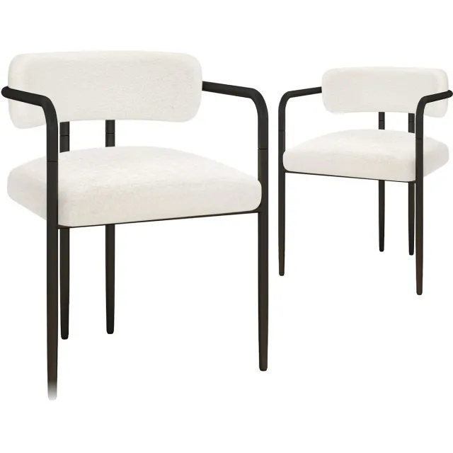 Puluomis Eetkamerstoelen - Set van 2 - Teddy Fleece - Metalen poten - Gevoerde zitkussens - Wit