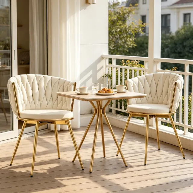 OKWISH Eetkamerstoel Set van 2 - 360 Graden Draaibaar Met Armleuningen En Gepolsterde Rugleuning - Voor Eetkamer En Woonkamer - Velvet - Beige