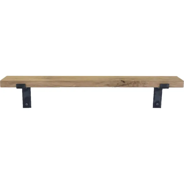 GoudmetHout Wandplank Industrieel - 120 x 10 cm Muurplank - Eiken Hout - Decoratie Wandrek & Boekenrek - Hangplank Keuken - Wall Shelf + 2 Plankdragers van Ruw Staal Licht eiken, zonder coating