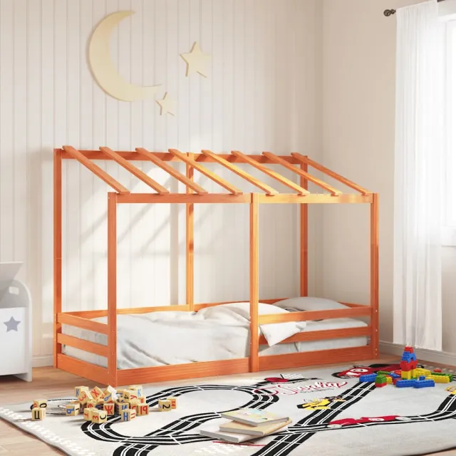 vidaXL Kinderbed met bedhuis 90x190 cm massief grenenhout wasbruin