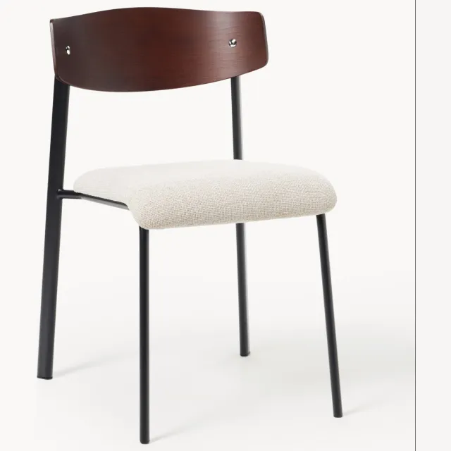 Westwing Collection Gestoffeerde eettafelstoel Nadia van eikenhout Wit, Bruin
