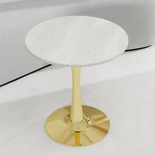 STILVORA Bijzettafel - Rond Marmerlook Blad - Voor Woonkamer En Eethoek - Kunstmarmer - Goud;Wit - 70 Cm