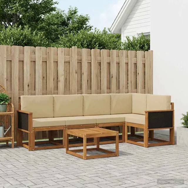 vidaXL Buiten bankenset 6 st 5-zits Natuurlijk en Beige