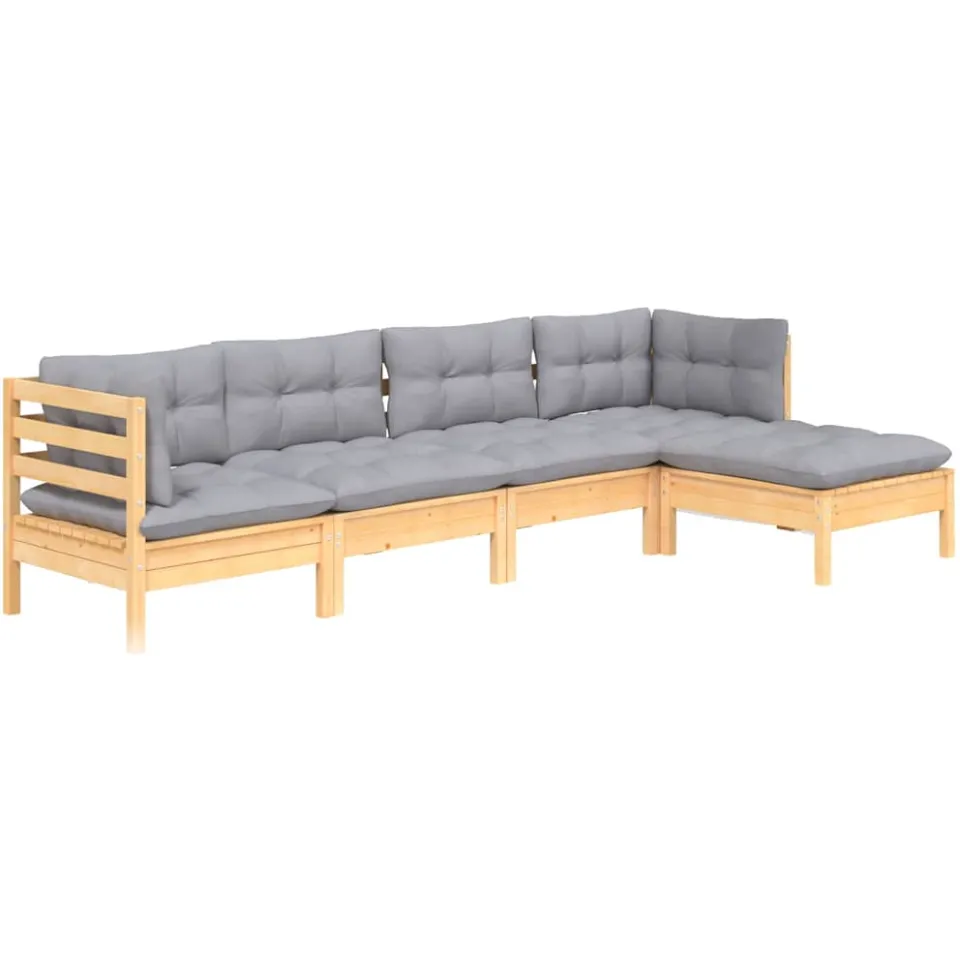 vidaXL 5-delige Loungeset met grijze kussens grenenhout Grijs